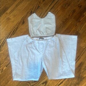 Brandy Melville Gray Pajama Set with Wide-Leg Pants and Cropped Top